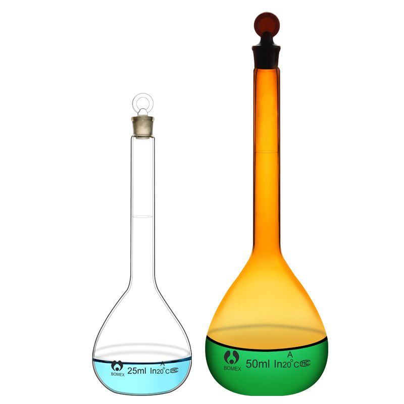 High quality and transparent laboratory glassware precise glass volumetric bottle flask