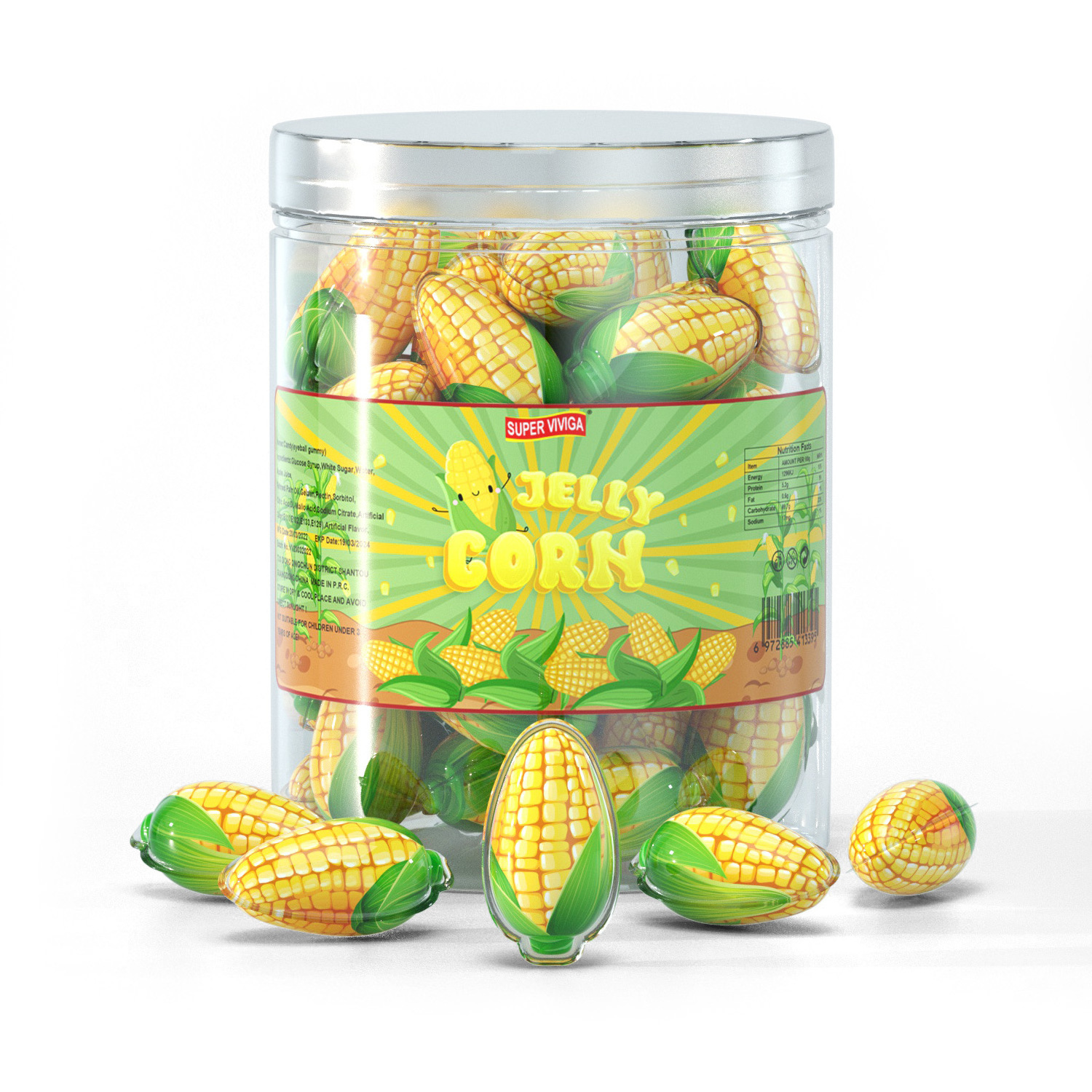 Wholesale Custom Sweet Jam Filled Corn Shape Chews Soft Jelly Gummy Candy