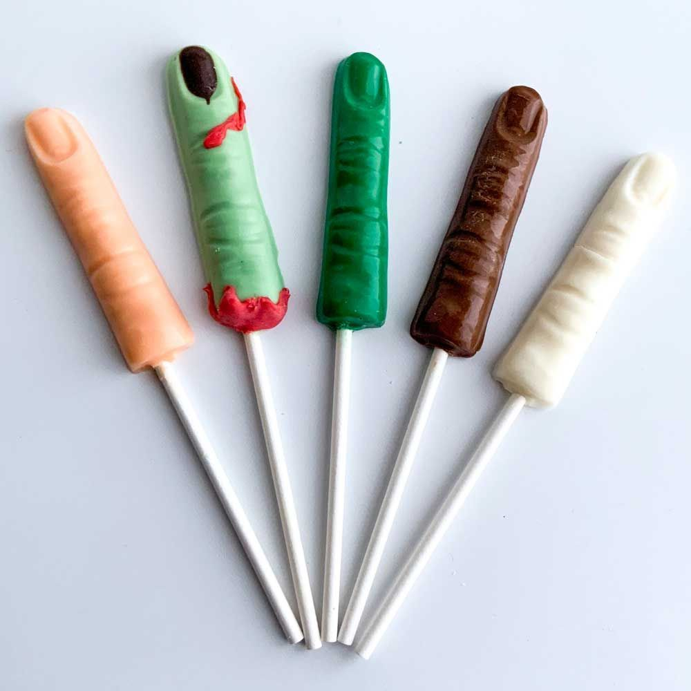 funny halloween chocolate human finger lollipop