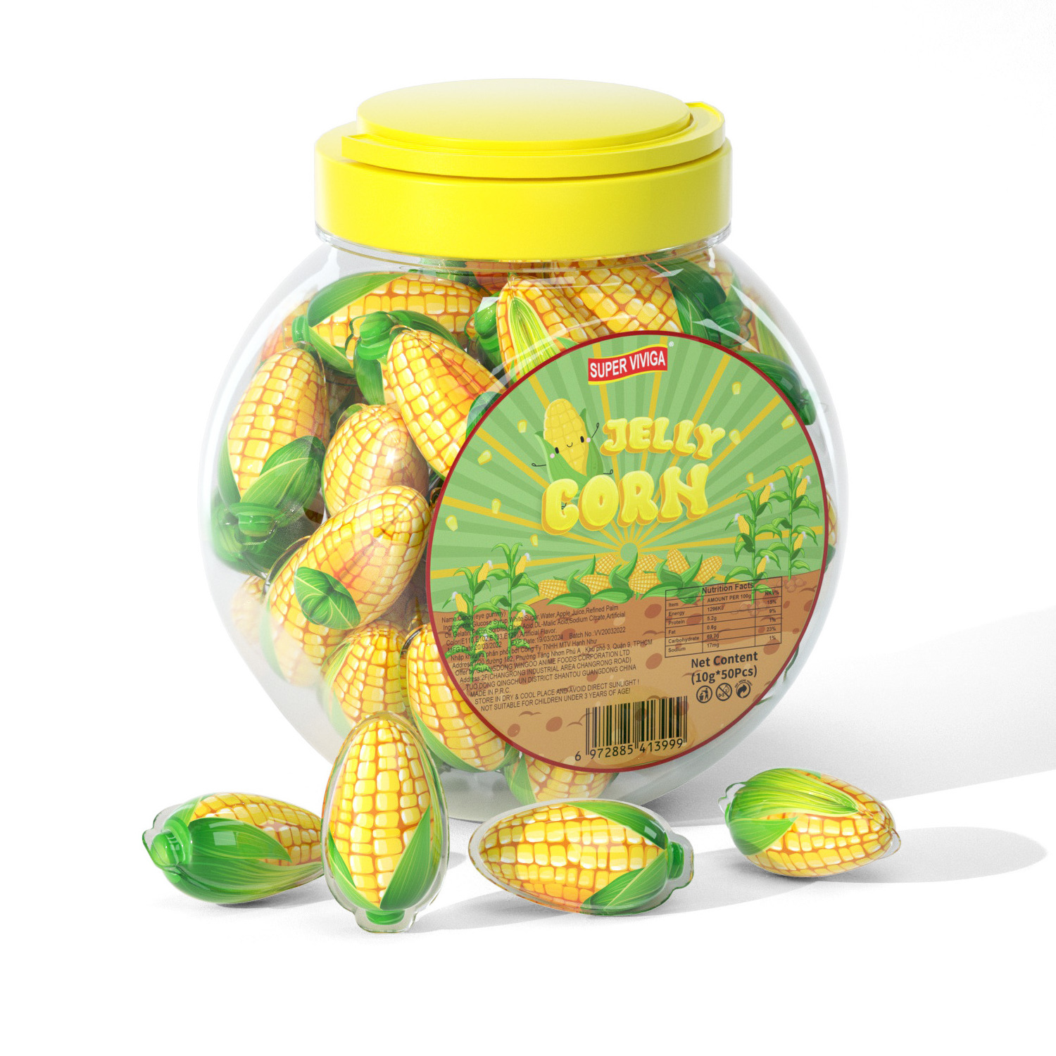 Wholesale Custom Sweet Jam Filled Corn Shape Chews Soft Jelly Gummy Candy