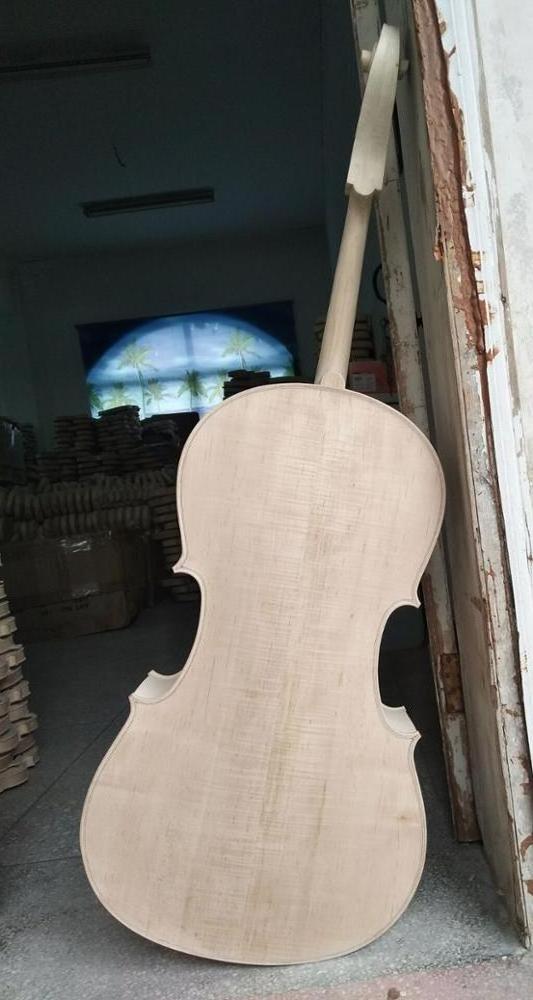 Quality Solid Wood Flamed Cello Unfinished White Cello 4/4 Made in China