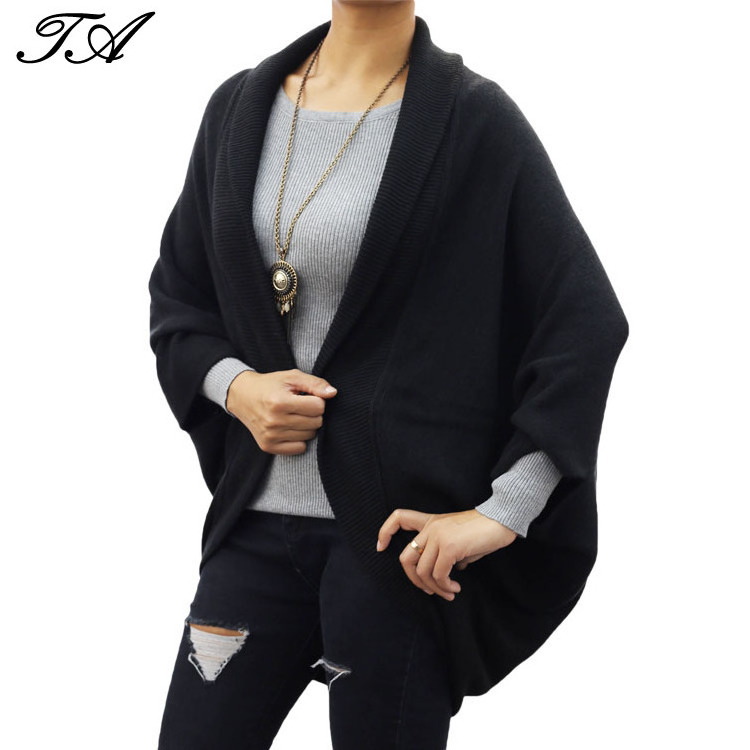 Casual Style Turn-down Collar Acrylic Cashmere Feel Ribbed Collar Women Knit Cardigans Shrug