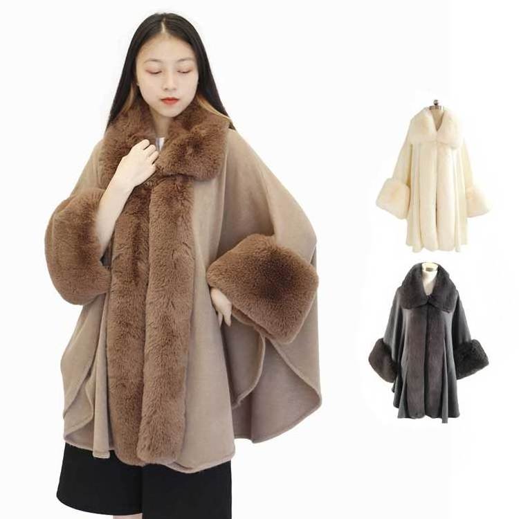 Fashion Style Winter Knitted Custom Faux Fur Trim Elegant Coats For Ladies Women