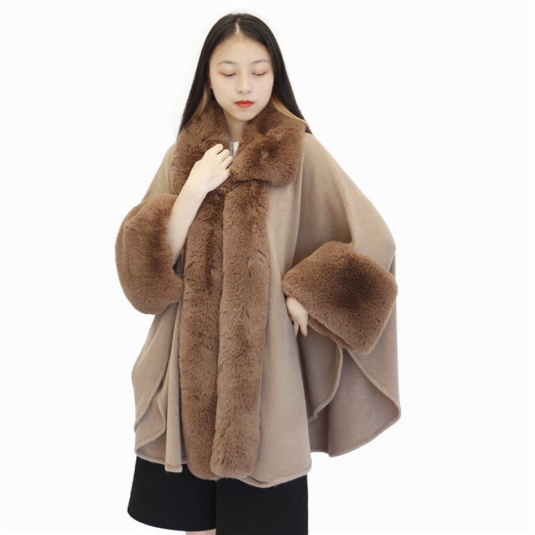 Fashion Style Winter Knitted Custom Faux Fur Trim Elegant Coats For Ladies Women