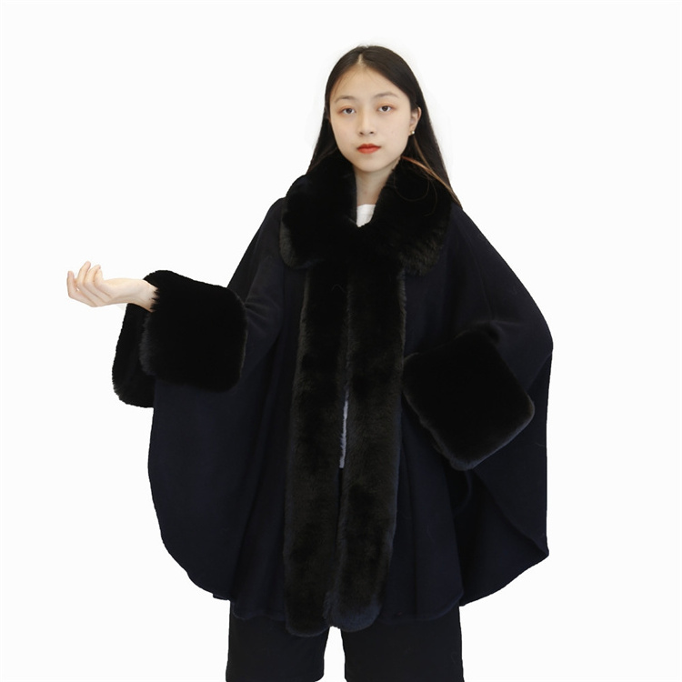 Fashion Style Winter Knitted Custom Faux Fur Trim Elegant Coats For Ladies Women