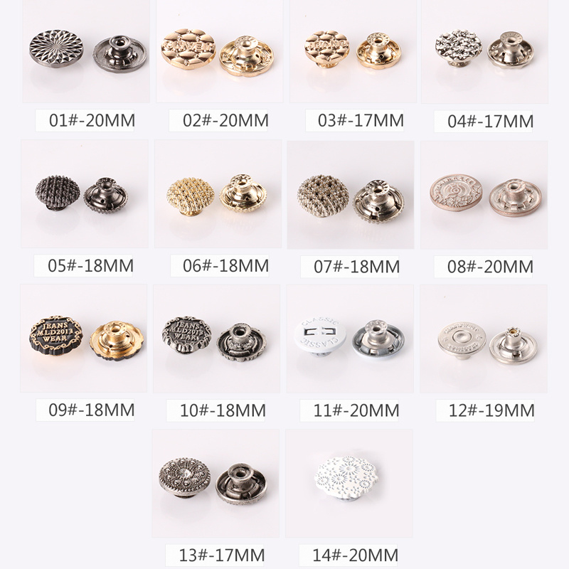 custom logo metal copper alloy lead nickle free remove shank engraved screw tack jeans buttons for denim jeans