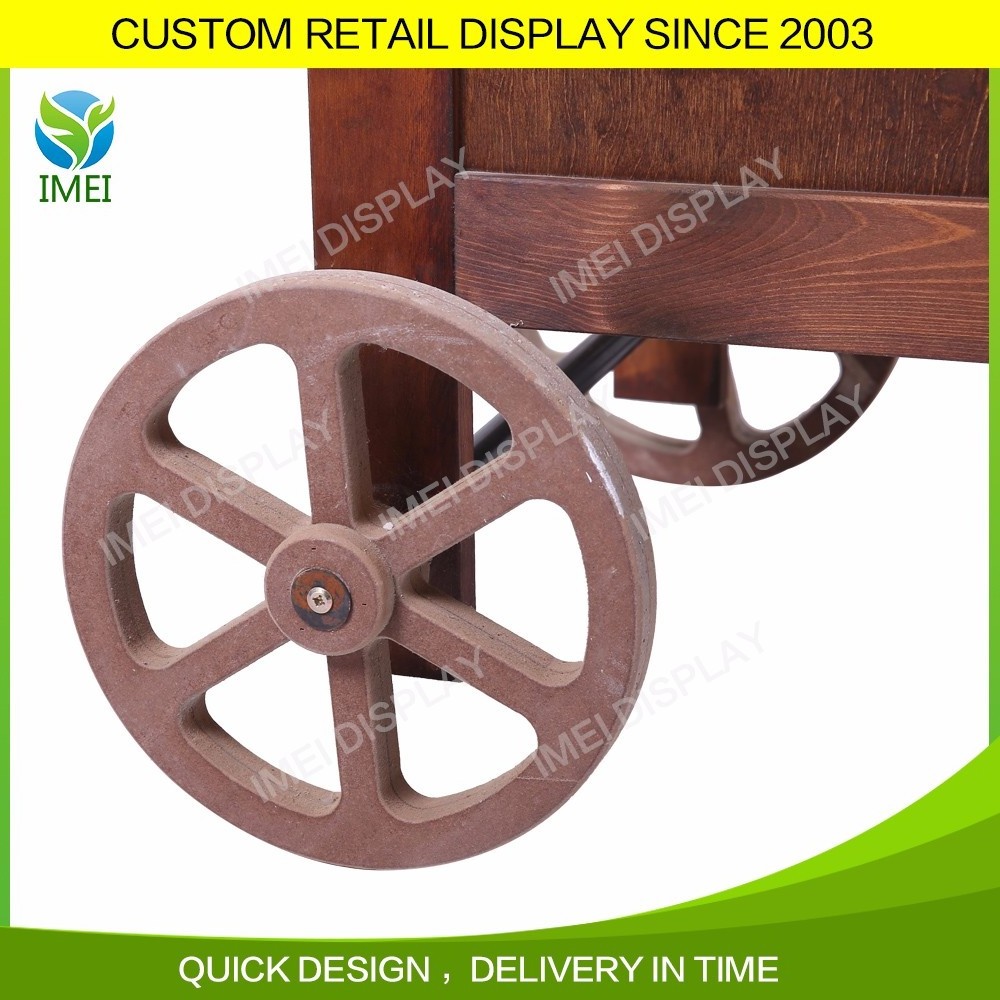 Hot sale decorative mobile wooden wagon display carts storage wood cart display