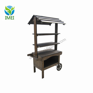 Hot sale decorative mobile wooden wagon display carts storage wood cart display