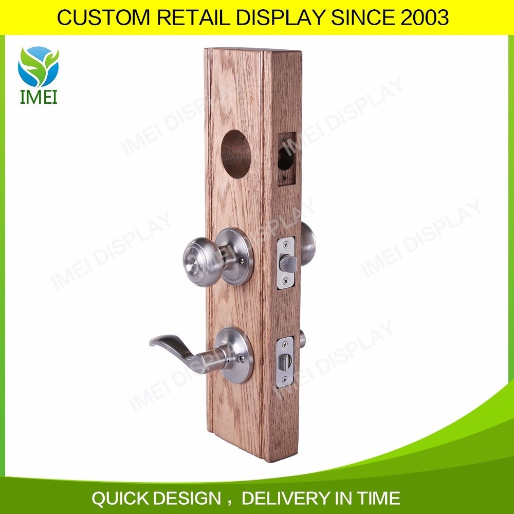 Retail wood door lock display stands for decoration shop clear display cabinet with lock