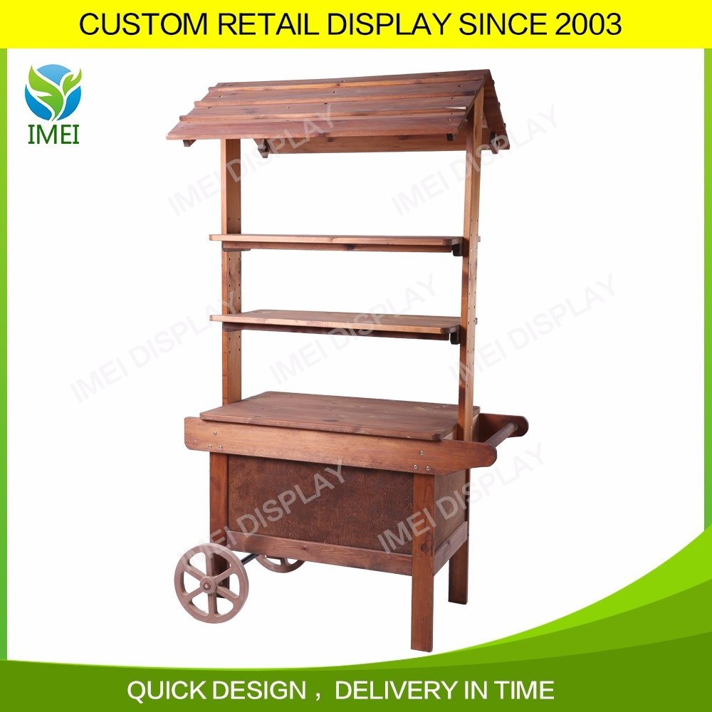 Hot sale decorative mobile wooden wagon display carts storage wood cart display