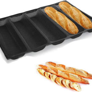 Hot Dog Molds Silicone Bread Forms Non Stick Bakery Trays For Roll Toasting 5 Loaves Nonstick Perforated Silicone Bread Pan,