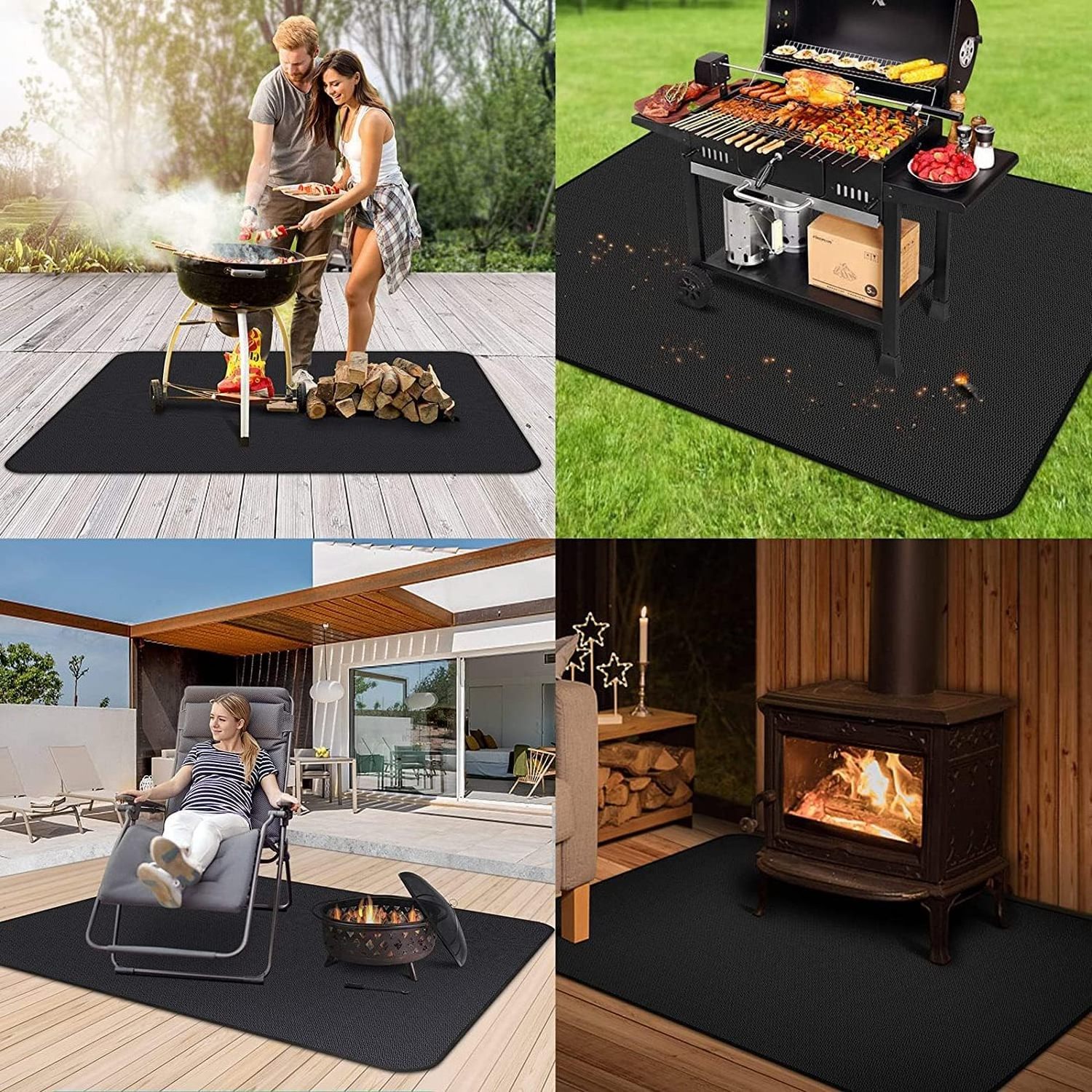 Fire Pit Mat 4-Layer Fireproof Ma Deck Protector Fire Pit Accessories Burn Barrel Under Grill Mat BBQ Mat