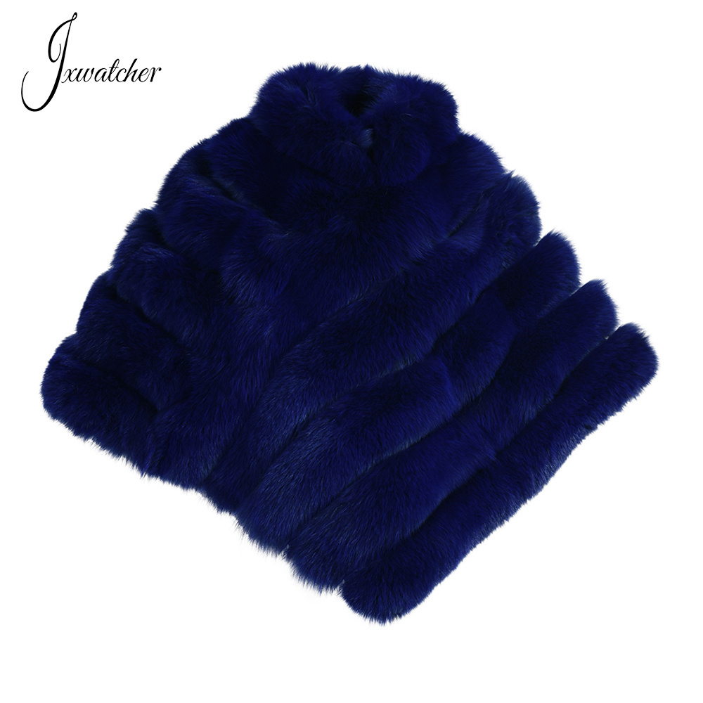 Winter Warm Windproof Thick Genuine Fluffy Fox Fur Cape Shawl Wholesale Custom Fashion Real Fox Fur Poncho Women