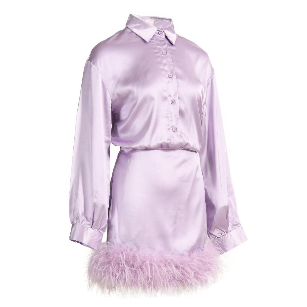 Spring Hot Sell Popular Fluffy Feather Skirt Set Wholesale Elegant Women Ostrich Purple Feather Dress