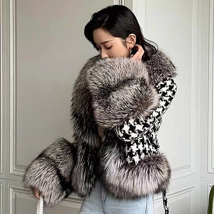 Luxury Wholesale Elegant Woolen Women Short Lined Front Real Fox Fur Trim Wool Jacket Cashmere Coat With Fur Collar and Cuff