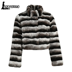 Top Quality Women Dyed Chinchilla Rabbit Fur Jacket Custom Ladies Drop Ship Fluffy Soft Genuine Rex Rabbit Fur Coat