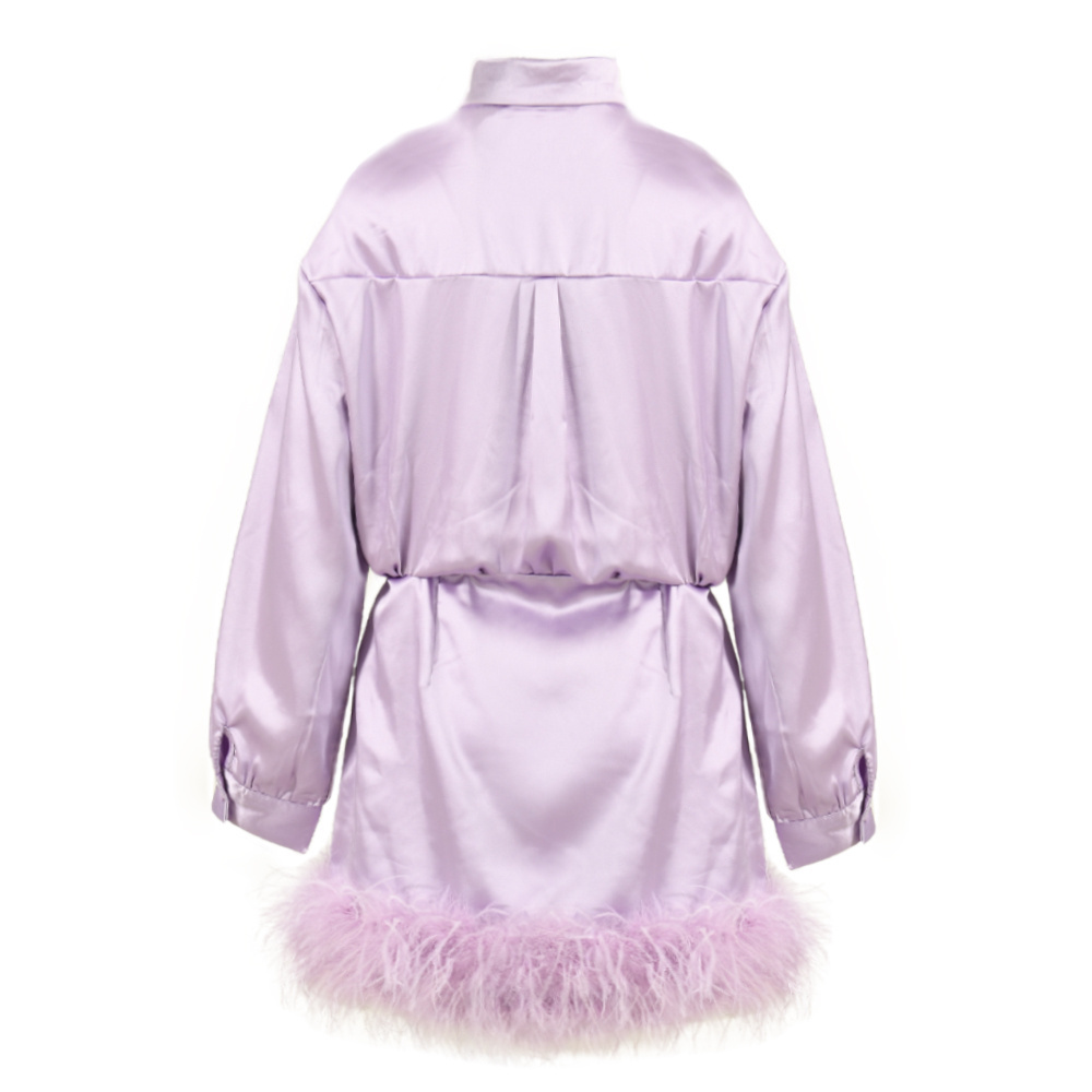 Spring Hot Sell Popular Fluffy Feather Skirt Set Wholesale Elegant Women Ostrich Purple Feather Dress