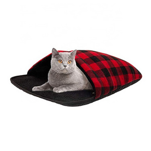 YangyangPet No Slip Plaid Heated Pad Sleeping Bag for House Cats elf Warm Cat Bed Thermal Pet Cat Cave Mat