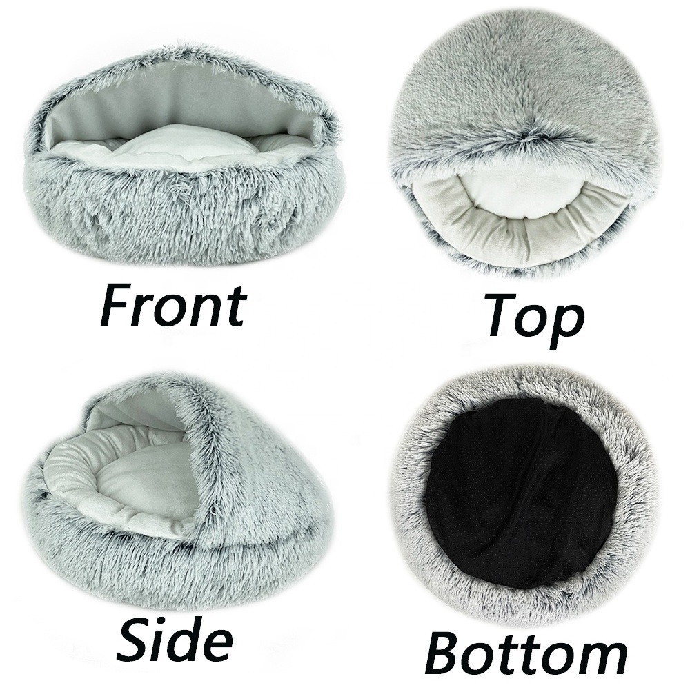 Products Small Furry Plush Shag Calming Washable pet Plush Cat cave Bed