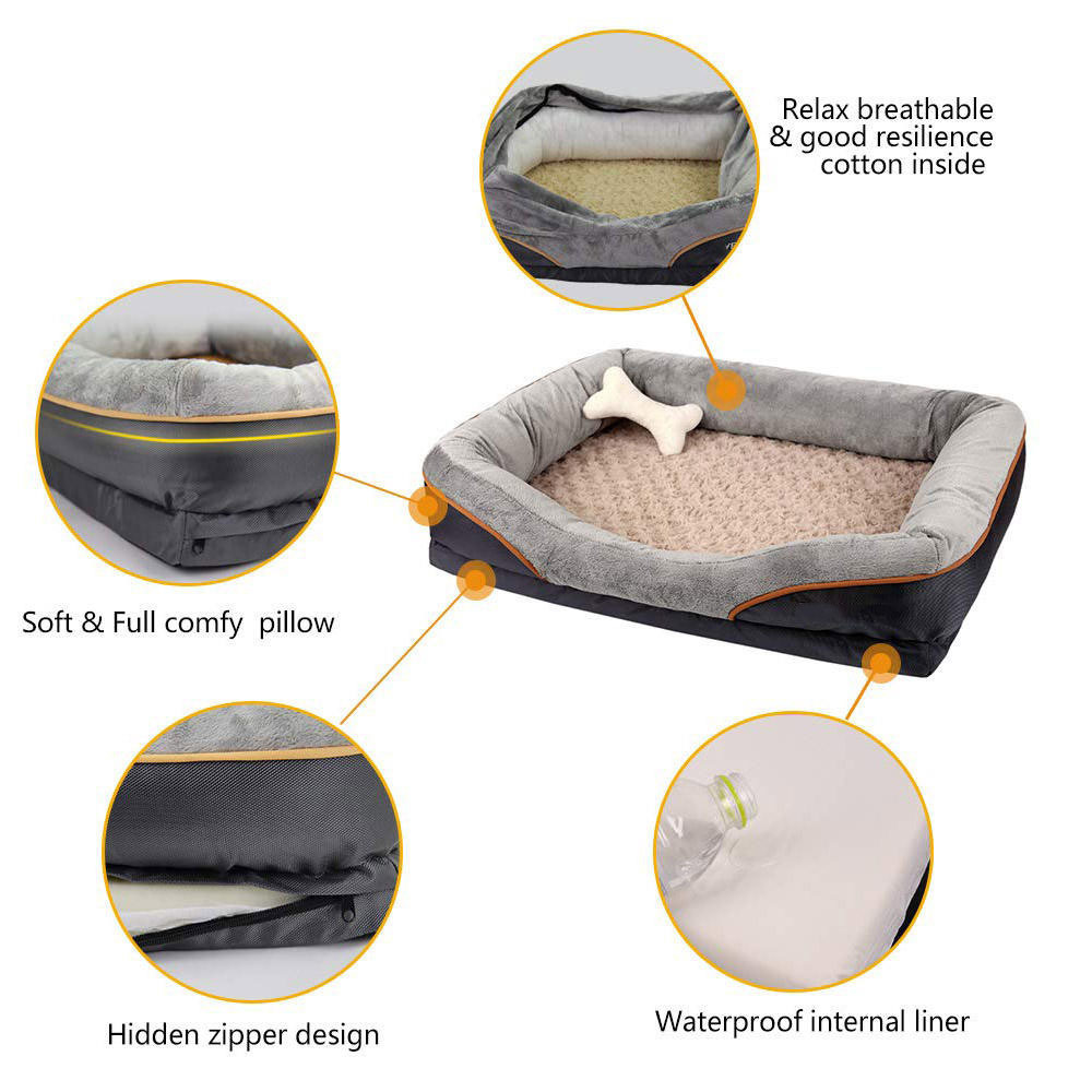 New Design  Luxury Bed Cat Dog Pet Plush Luxury Gray Cooling Dog Sofa Bed,Memory Foam Pet Beds For Large Medium Small Pets