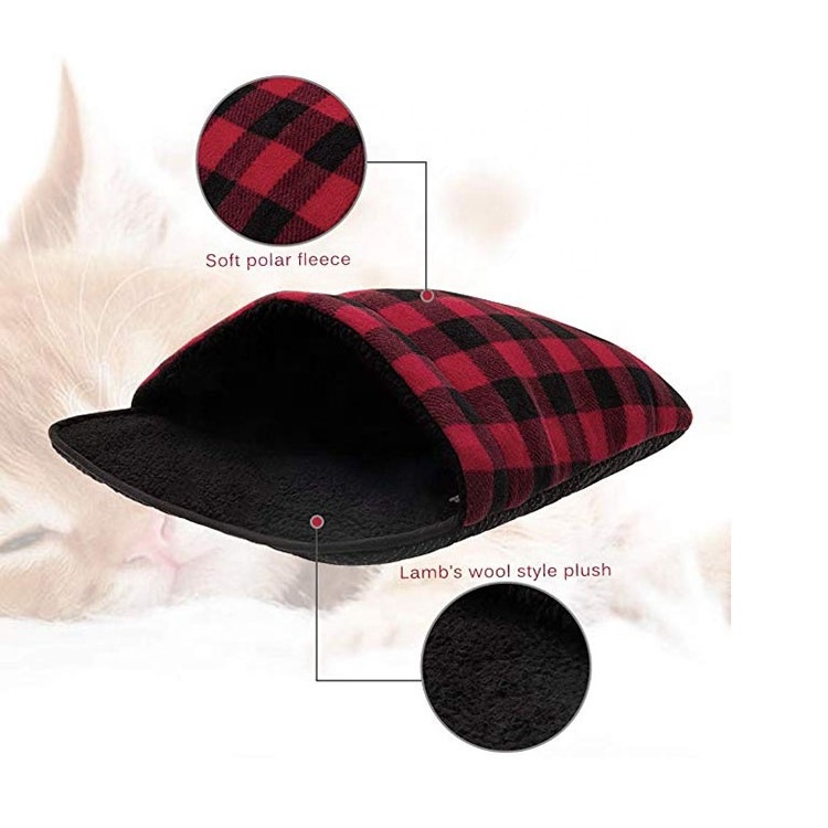 YangyangPet No Slip Plaid Heated Pad Sleeping Bag for House Cats elf Warm Cat Bed Thermal Pet Cat Cave Mat