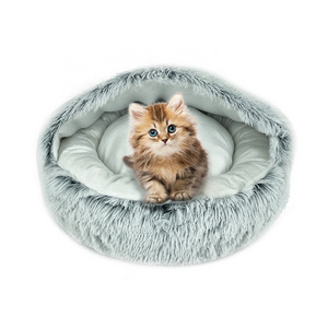 Products Small Furry Plush Shag Calming Washable pet Plush Cat cave Bed