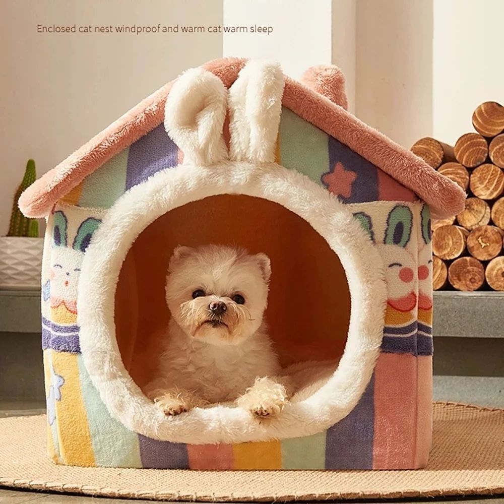 Foldable Pet Dog House Indoor Winter Warm Cat Bed Tent for Small Dog Cat Nest Kitten Teddy Comfortable Sofa Cushion Pet Supplies