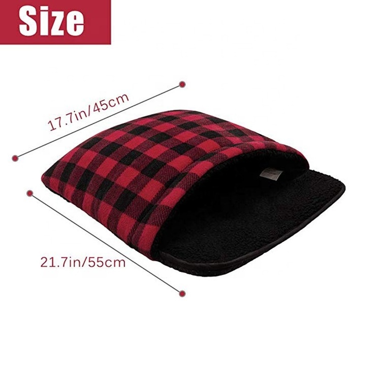 YangyangPet No Slip Plaid Heated Pad Sleeping Bag for House Cats elf Warm Cat Bed Thermal Pet Cat Cave Mat