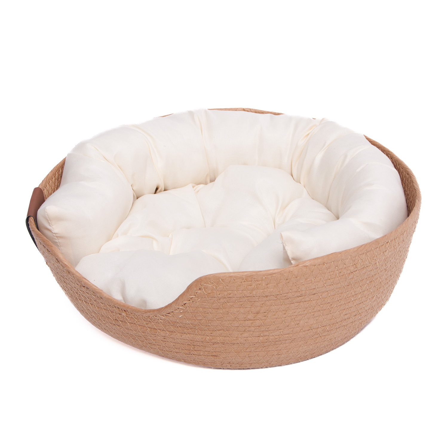 New Eco Friendly Rattan Pet Bed Plush Round Rattan Cat Cushion Deep Sleep Cat Dog Sofa Bed Rattan Woven Pet Bed