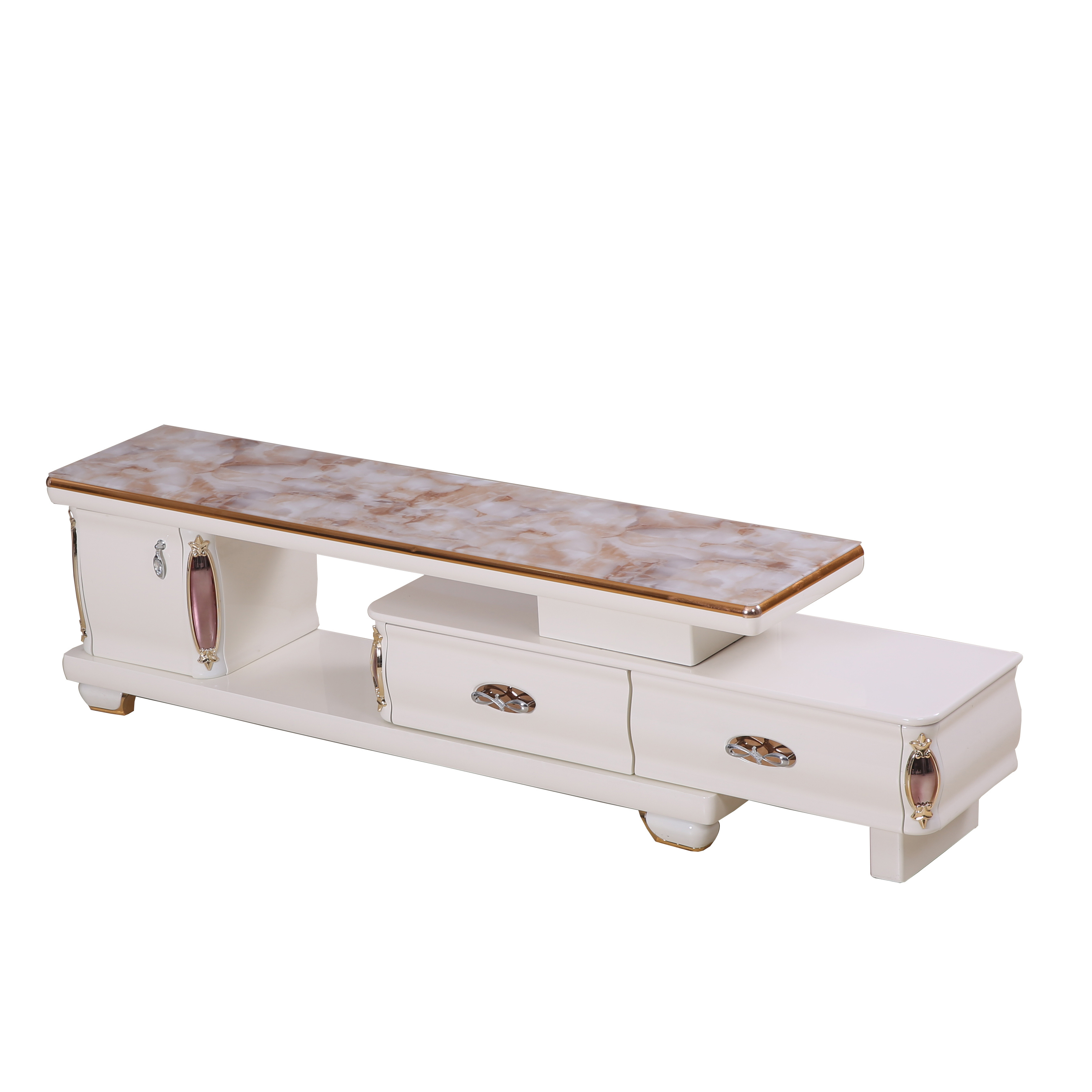 wholesale narrow long low tv bench long glass top MDF tv console tv stand with drawers