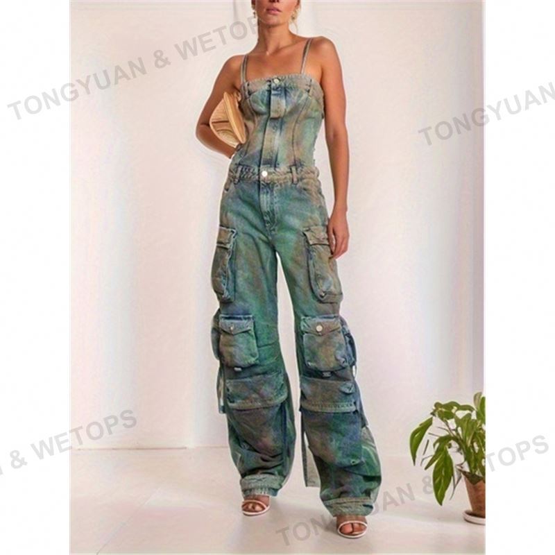 Custom Clothing Manufacturers Summer New Loose Fashion Spray Color One-Piece Camouflage Overalls Sexy Woman Jumpsuit