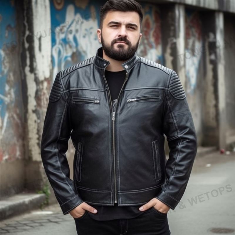 Plus Size Jacket Men's Leather Jacket For Biker Distressed Genuine Lambskin Top Quality Material Parka Jacket Men