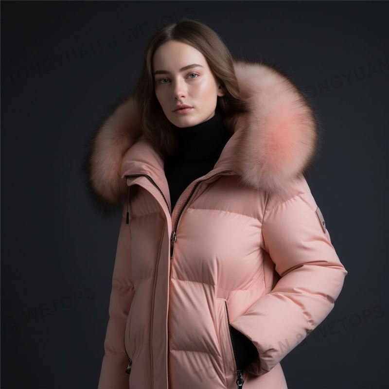 Plus Size Woman Winter Quilted Down Puffer Coat With Removable Genuine Fox Fur Trim Coats For Ladies