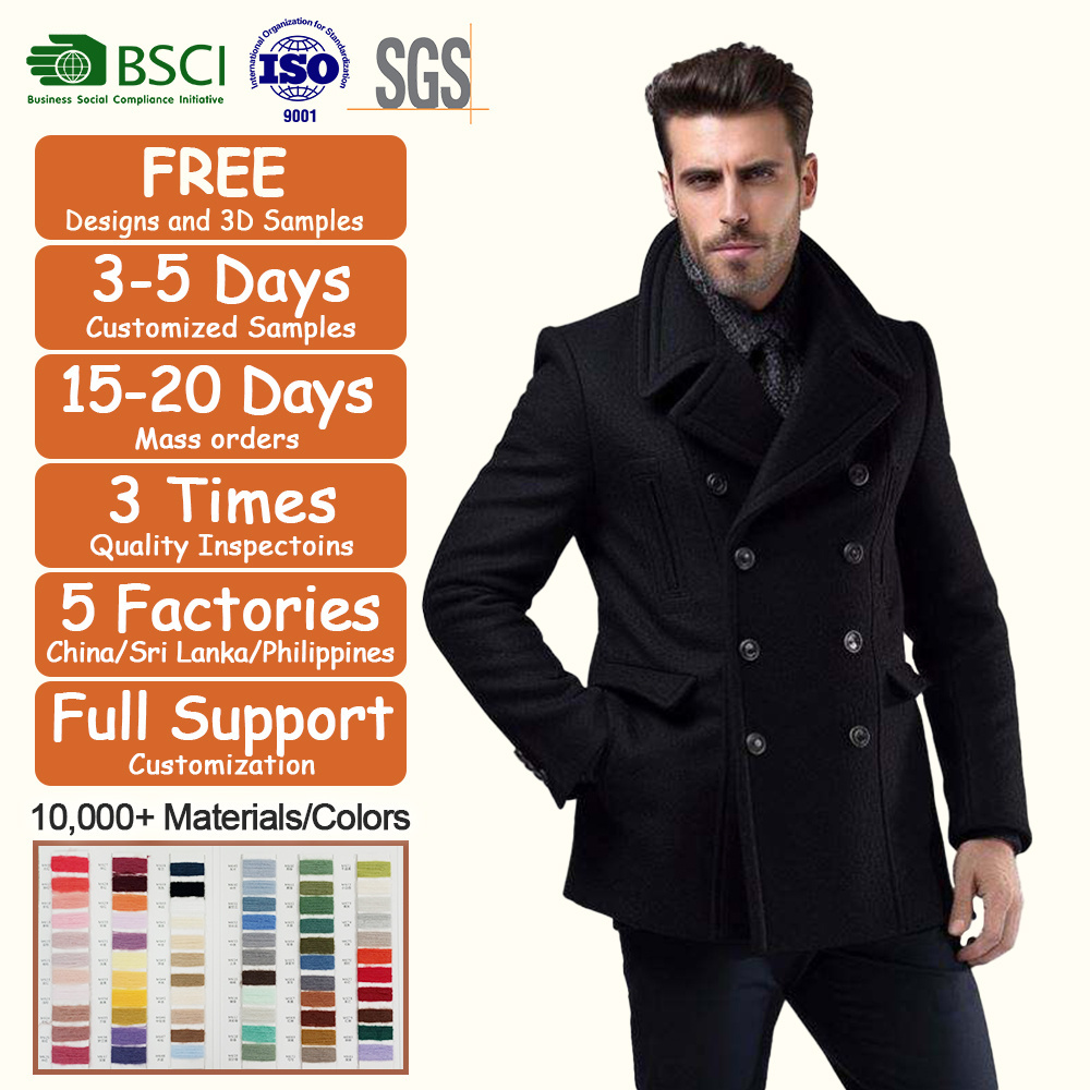 Fashion Two-Collar Cold-Proof Men's Coat Woolen Coat