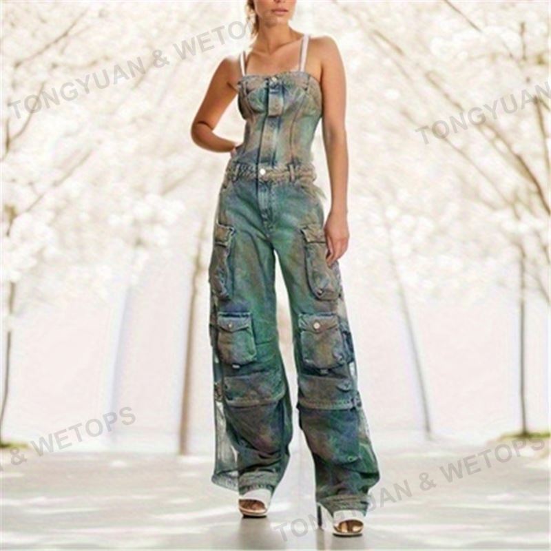 Custom Clothing Manufacturers Summer New Loose Fashion Spray Color One-Piece Camouflage Overalls Sexy Woman Jumpsuit