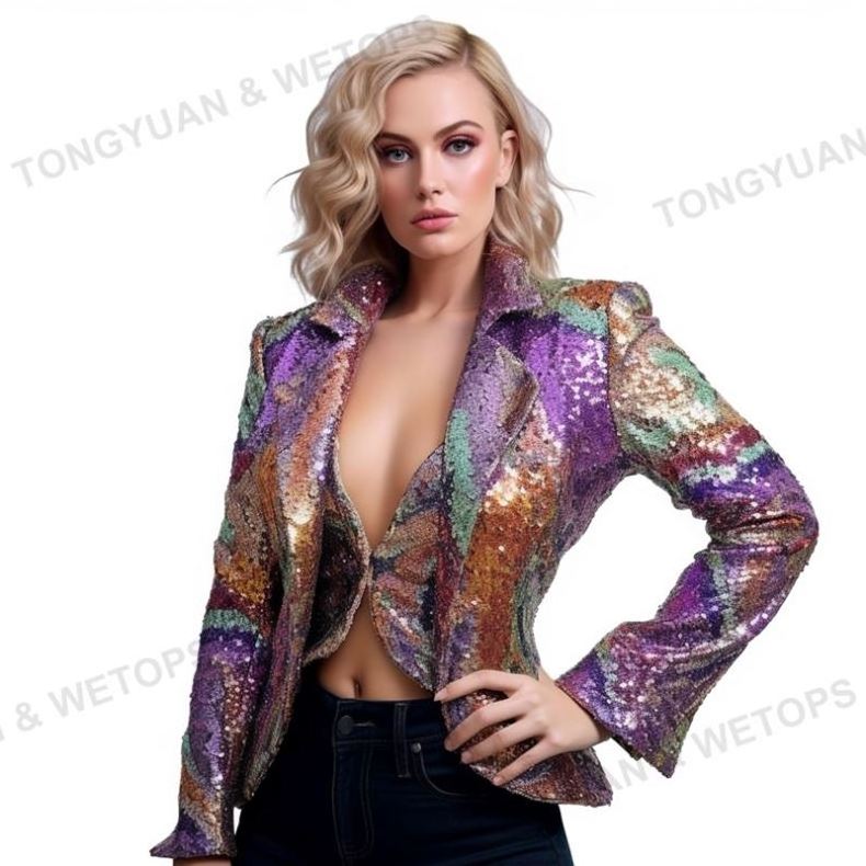 Custom Apparel Plus Size Jacket Custom Mardi Gras Sequined Jacket Women Luxury Jacket With Zipper