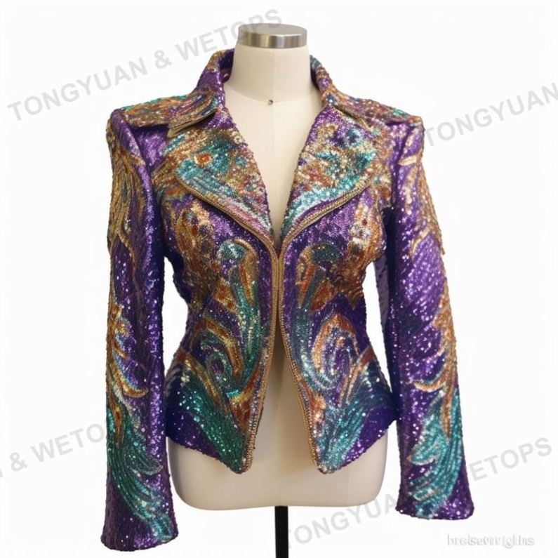 Custom Apparel Plus Size Jacket Custom Mardi Gras Sequined Jacket Women Luxury Jacket With Zipper