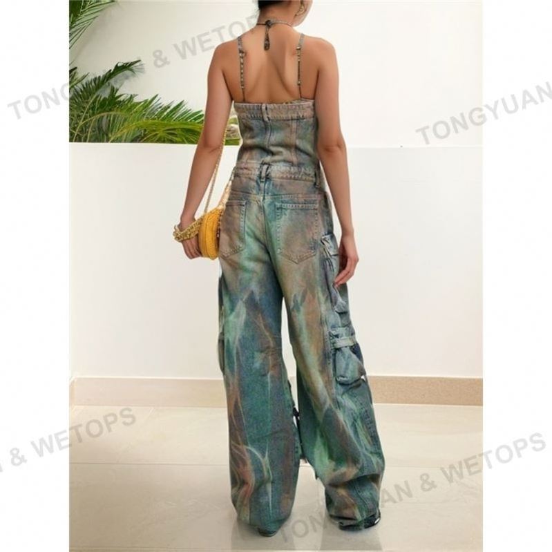 Custom Clothing Manufacturers Summer New Loose Fashion Spray Color One-Piece Camouflage Overalls Sexy Woman Jumpsuit