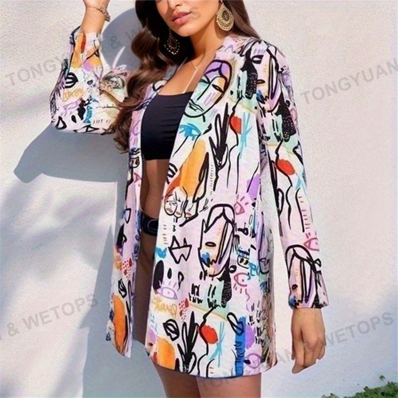 Custom Clothing Manufacturers Wholesale Logo Fashion Printed Casual Suit Mid-Length Jacket For Women