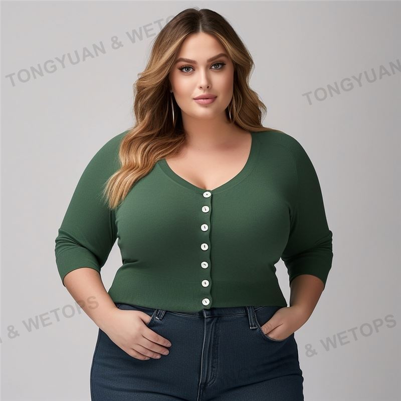 Womens Plus Size 2024 Wholesale Autumn White Green Puff 1/2 Sleeve Deep V Neck Button Front Crop Cardigan Sexy Women Sweater