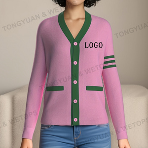 BSCI Custom Knit Ladies Sweater Varsity Salmon Pink Apple Green Sorority Greek Cardigan Sweater