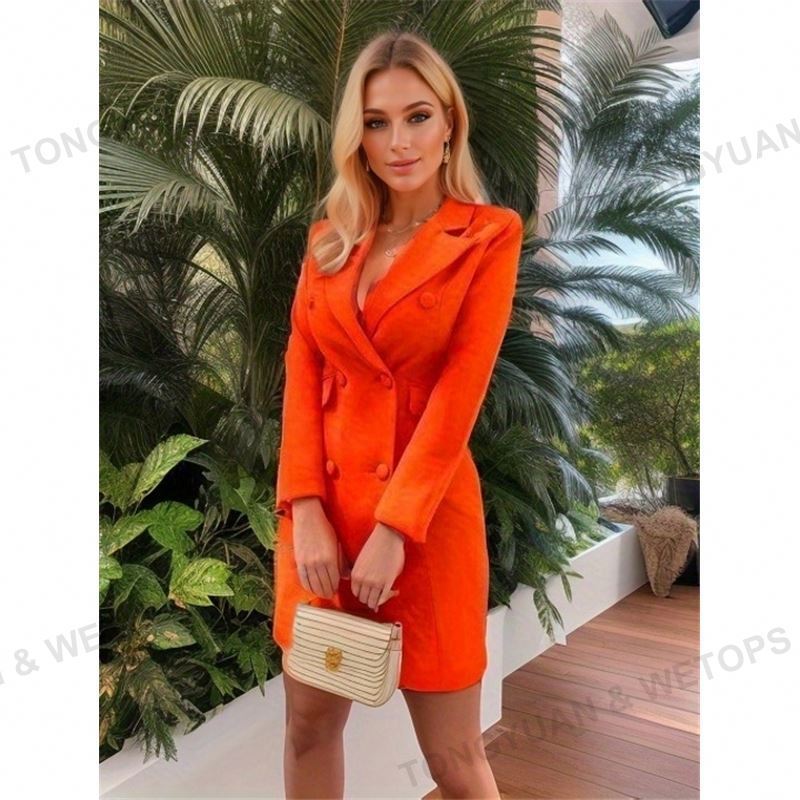 Custom Clothing Manufacturers New Women's Solid Color Slim Fit Suit Coat Double Breasted Long Sleeve Lapel Coat Top