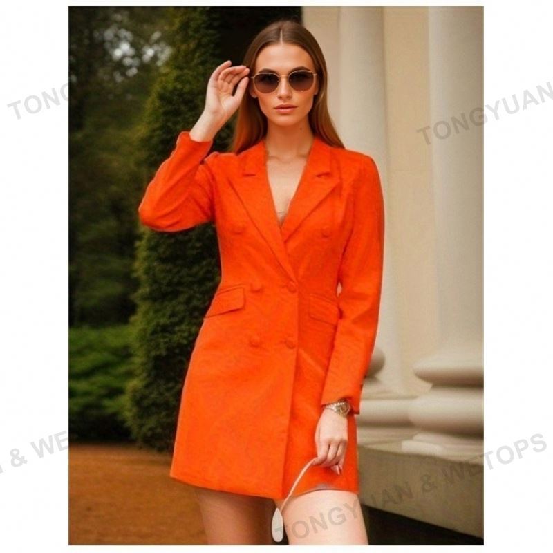 Custom Clothing Manufacturers New Women's Solid Color Slim Fit Suit Coat Double Breasted Long Sleeve Lapel Coat Top