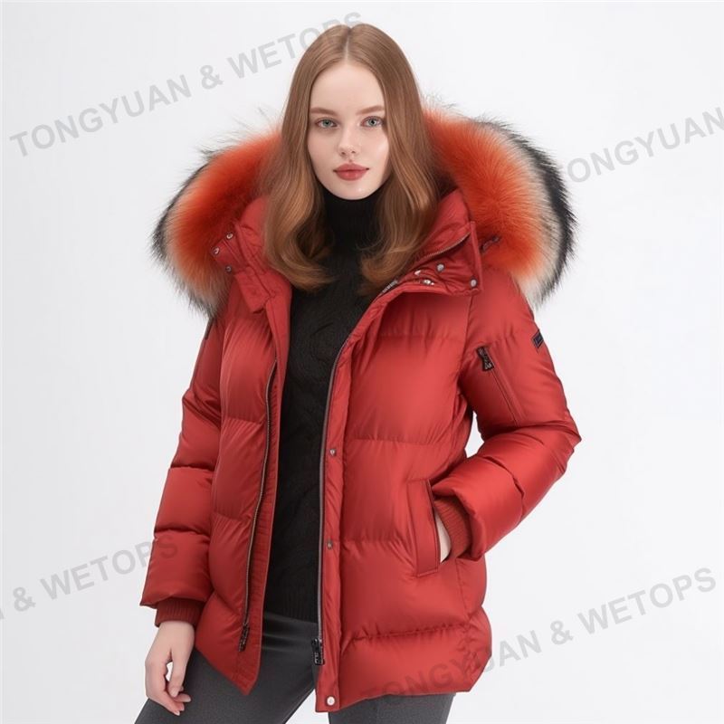 Plus Size Woman Winter Quilted Down Puffer Coat With Removable Genuine Fox Fur Trim Coats For Ladies