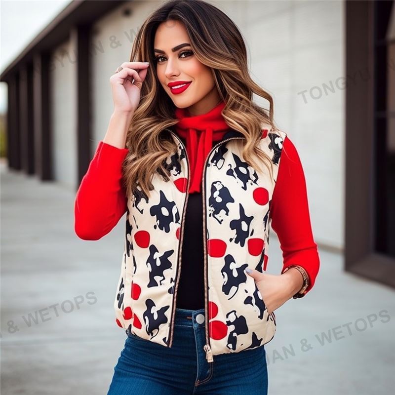 Plus Size High Quality Women's Cow Prints Winter Fashion Vest Jacket Sleeveless Causal Autumn Plush Zip Up Coat Jackets