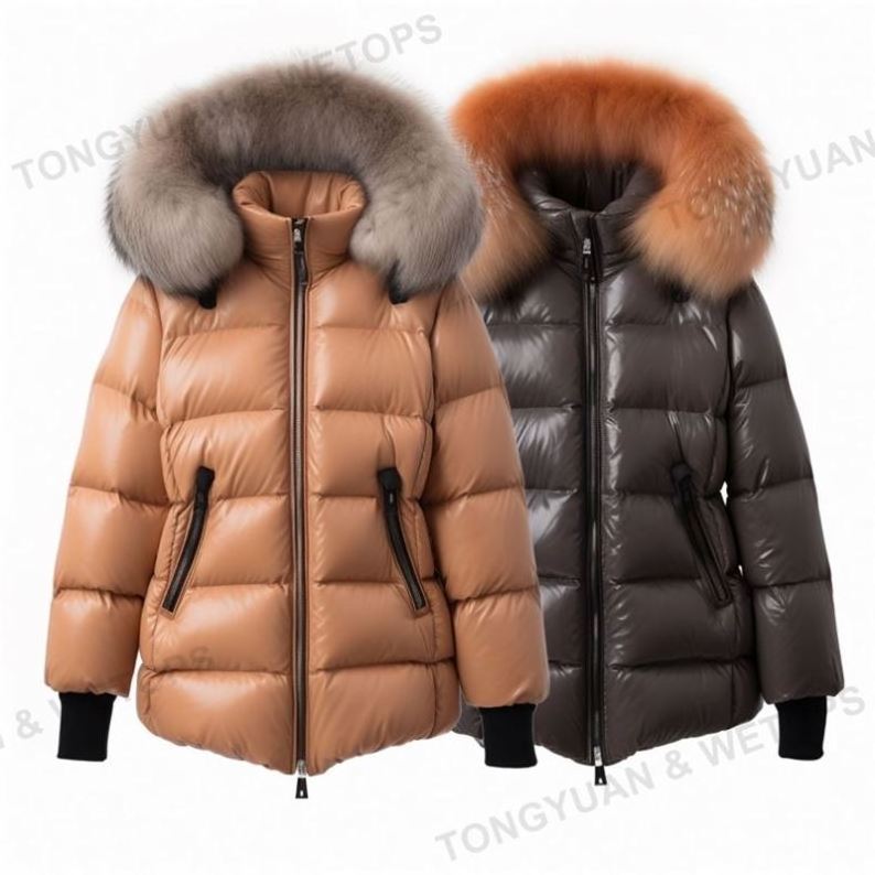 Plus Size Woman Winter Quilted Down Puffer Coat With Removable Genuine Fox Fur Trim Coats For Ladies