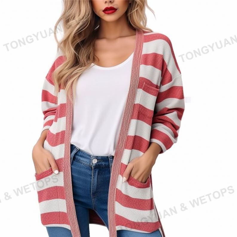 Womens Open Front Cardigans Striped Color Block Knit Womens Sweaters Cardigan With Pockets