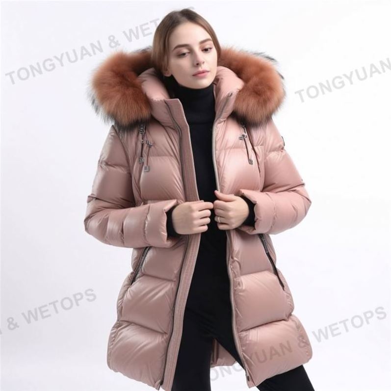 Plus Size Woman Winter Quilted Down Puffer Coat With Removable Genuine Fox Fur Trim Coats For Ladies