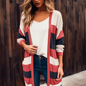 Womens Open Front Cardigans Striped Color Block Knit Womens Sweaters Cardigan With Pockets