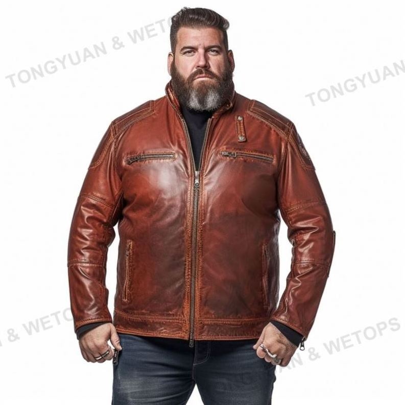 Plus Size Jacket Men's Leather Jacket For Biker Distressed Genuine Lambskin Top Quality Material Parka Jacket Men